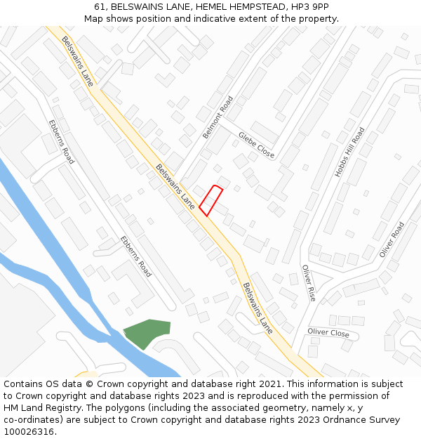 61, BELSWAINS LANE, HEMEL HEMPSTEAD, HP3 9PP: Location map and indicative extent of plot