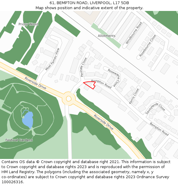 61, BEMPTON ROAD, LIVERPOOL, L17 5DB: Location map and indicative extent of plot