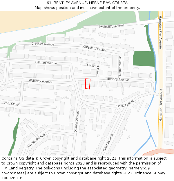 61, BENTLEY AVENUE, HERNE BAY, CT6 8EA: Location map and indicative extent of plot