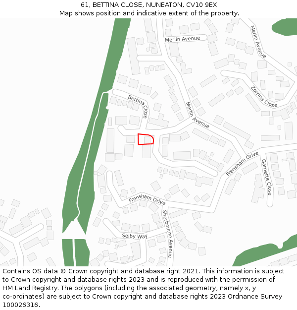 61, BETTINA CLOSE, NUNEATON, CV10 9EX: Location map and indicative extent of plot