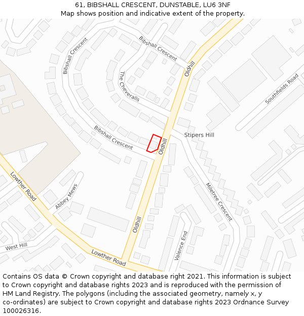 61, BIBSHALL CRESCENT, DUNSTABLE, LU6 3NF: Location map and indicative extent of plot