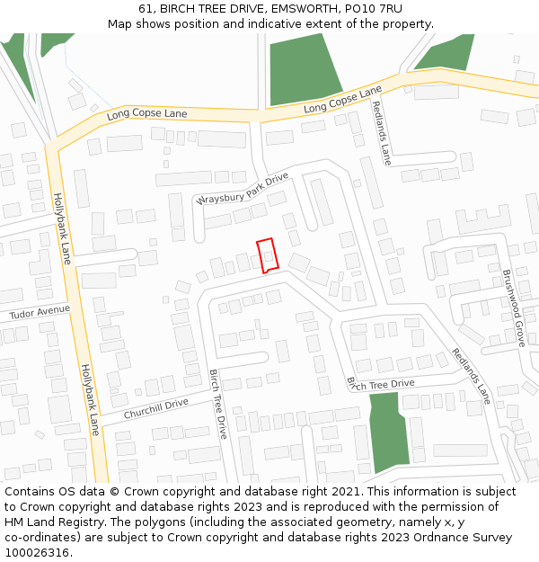 61, BIRCH TREE DRIVE, EMSWORTH, PO10 7RU: Location map and indicative extent of plot