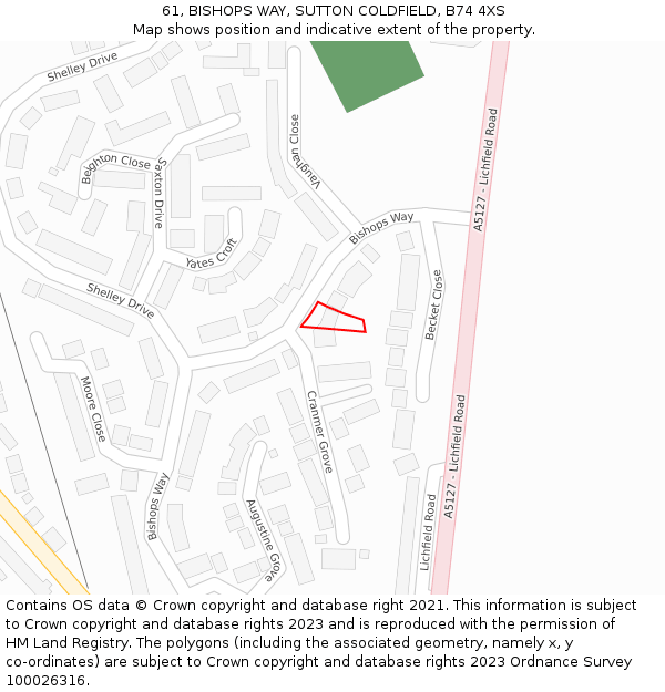 61, BISHOPS WAY, SUTTON COLDFIELD, B74 4XS: Location map and indicative extent of plot