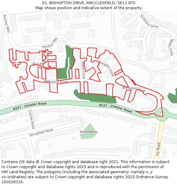 61, BISHOPTON DRIVE, MACCLESFIELD, SK11 8TS: Location map and indicative extent of plot