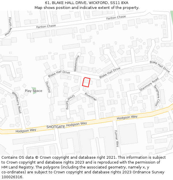 61, BLAKE HALL DRIVE, WICKFORD, SS11 8XA: Location map and indicative extent of plot