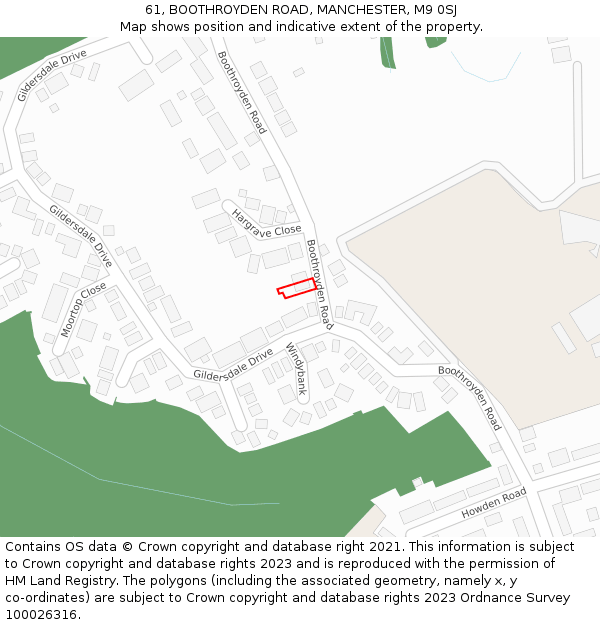 61, BOOTHROYDEN ROAD, MANCHESTER, M9 0SJ: Location map and indicative extent of plot