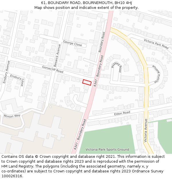 61, BOUNDARY ROAD, BOURNEMOUTH, BH10 4HJ: Location map and indicative extent of plot
