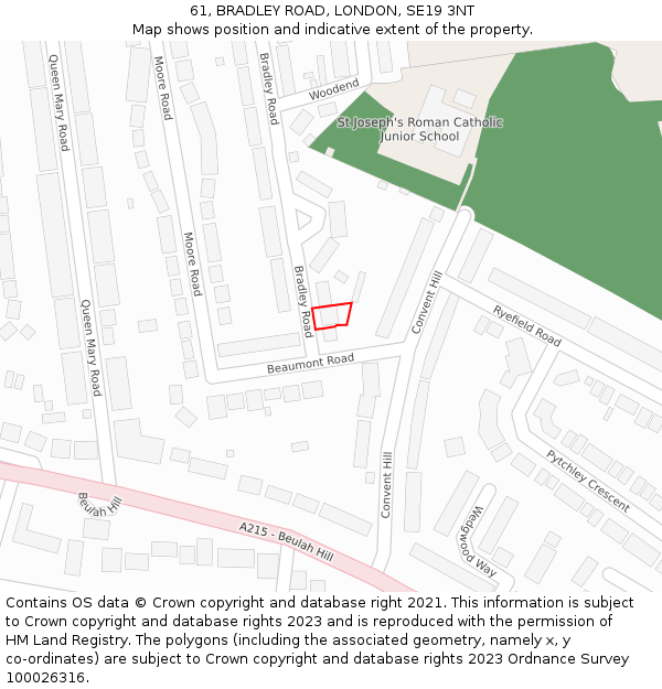 61, BRADLEY ROAD, LONDON, SE19 3NT: Location map and indicative extent of plot