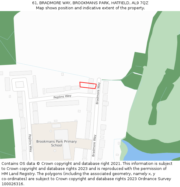 61, BRADMORE WAY, BROOKMANS PARK, HATFIELD, AL9 7QZ: Location map and indicative extent of plot