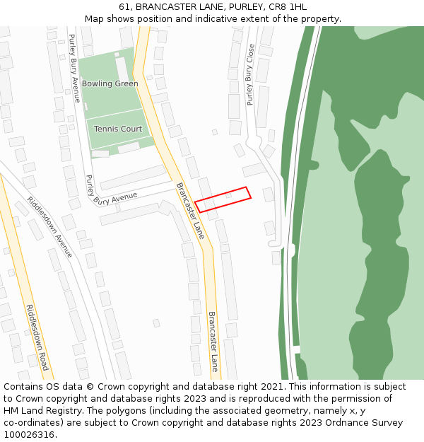 61, BRANCASTER LANE, PURLEY, CR8 1HL: Location map and indicative extent of plot