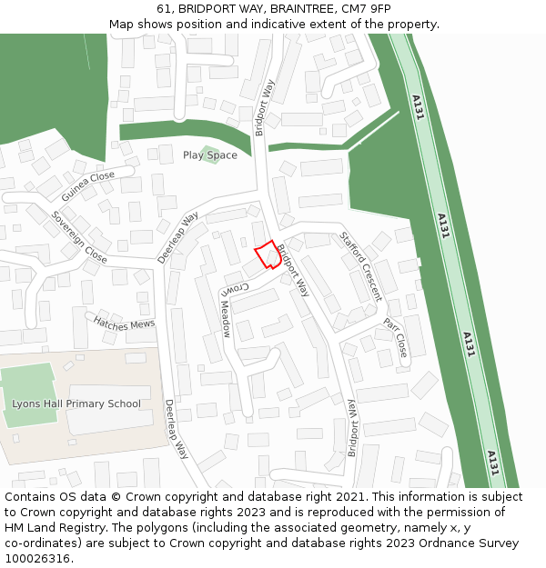 61, BRIDPORT WAY, BRAINTREE, CM7 9FP: Location map and indicative extent of plot
