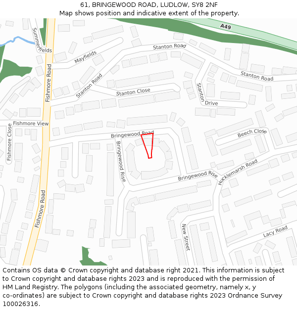 61, BRINGEWOOD ROAD, LUDLOW, SY8 2NF: Location map and indicative extent of plot