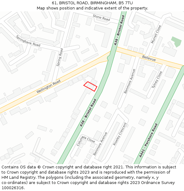 61, BRISTOL ROAD, BIRMINGHAM, B5 7TU: Location map and indicative extent of plot