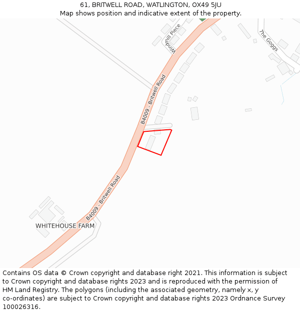 61, BRITWELL ROAD, WATLINGTON, OX49 5JU: Location map and indicative extent of plot