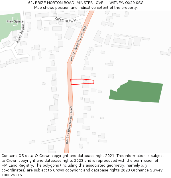 61, BRIZE NORTON ROAD, MINSTER LOVELL, WITNEY, OX29 0SG: Location map and indicative extent of plot