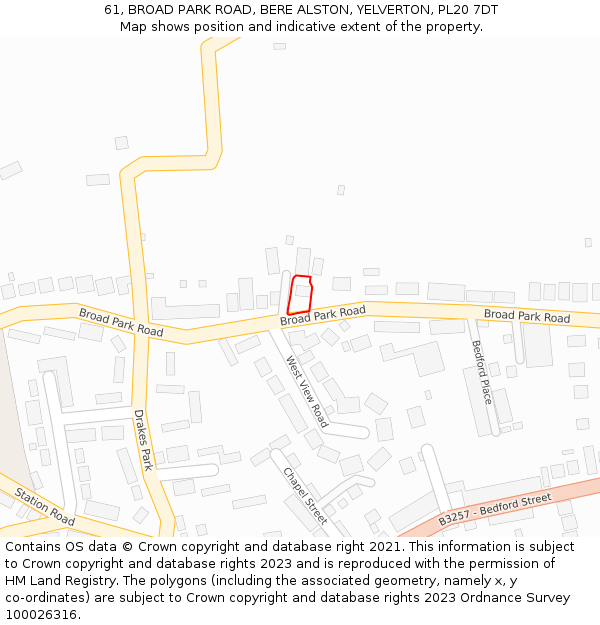61, BROAD PARK ROAD, BERE ALSTON, YELVERTON, PL20 7DT: Location map and indicative extent of plot