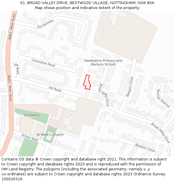 61, BROAD VALLEY DRIVE, BESTWOOD VILLAGE, NOTTINGHAM, NG6 8XA: Location map and indicative extent of plot