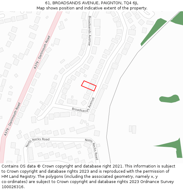 61, BROADSANDS AVENUE, PAIGNTON, TQ4 6JL: Location map and indicative extent of plot