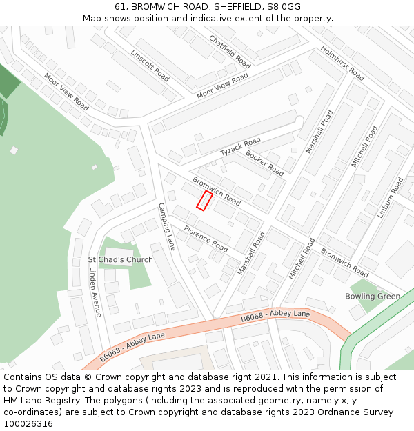 61, BROMWICH ROAD, SHEFFIELD, S8 0GG: Location map and indicative extent of plot
