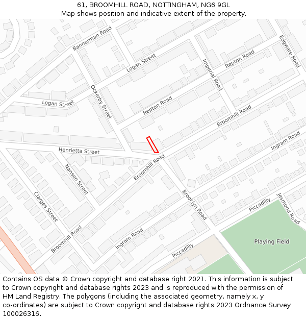 61, BROOMHILL ROAD, NOTTINGHAM, NG6 9GL: Location map and indicative extent of plot