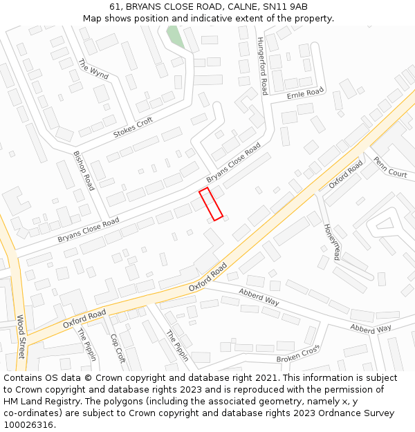 61, BRYANS CLOSE ROAD, CALNE, SN11 9AB: Location map and indicative extent of plot