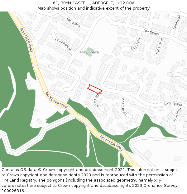 61, BRYN CASTELL, ABERGELE, LL22 8QA: Location map and indicative extent of plot