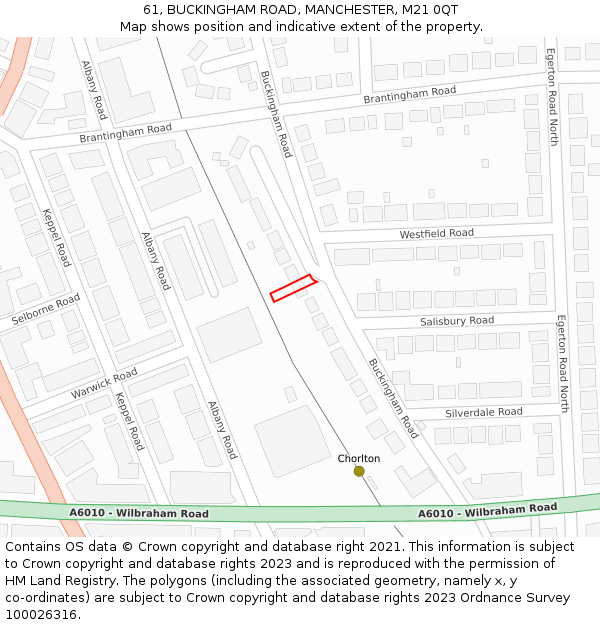 61, BUCKINGHAM ROAD, MANCHESTER, M21 0QT: Location map and indicative extent of plot