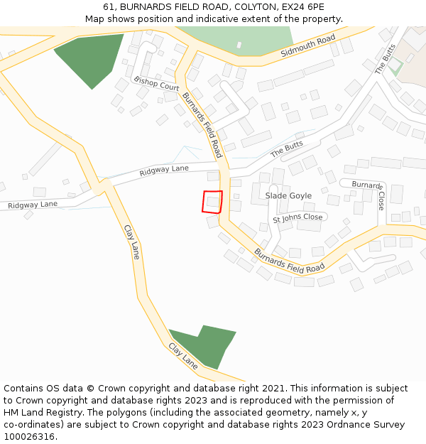 61, BURNARDS FIELD ROAD, COLYTON, EX24 6PE: Location map and indicative extent of plot