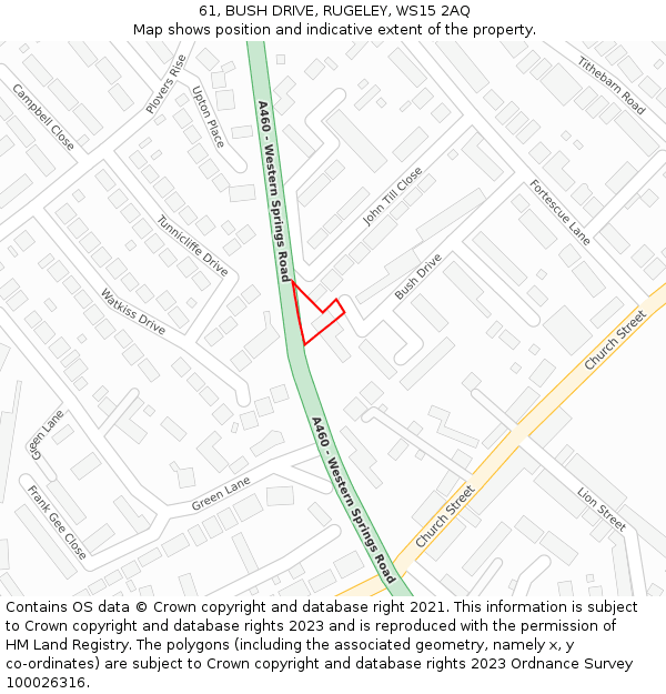 61, BUSH DRIVE, RUGELEY, WS15 2AQ: Location map and indicative extent of plot