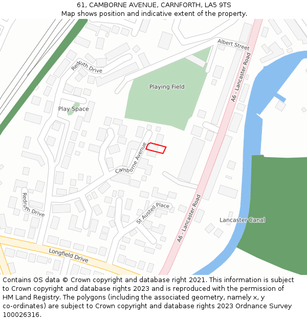61, CAMBORNE AVENUE, CARNFORTH, LA5 9TS: Location map and indicative extent of plot