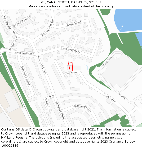 61, CANAL STREET, BARNSLEY, S71 1LR: Location map and indicative extent of plot