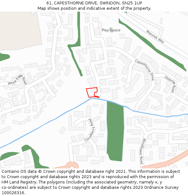 61, CAPESTHORNE DRIVE, SWINDON, SN25 1UP: Location map and indicative extent of plot