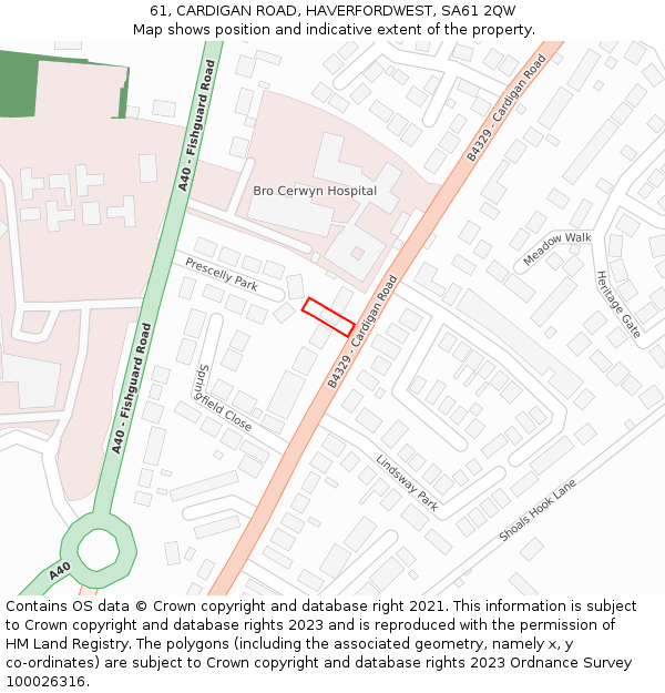 61, CARDIGAN ROAD, HAVERFORDWEST, SA61 2QW: Location map and indicative extent of plot