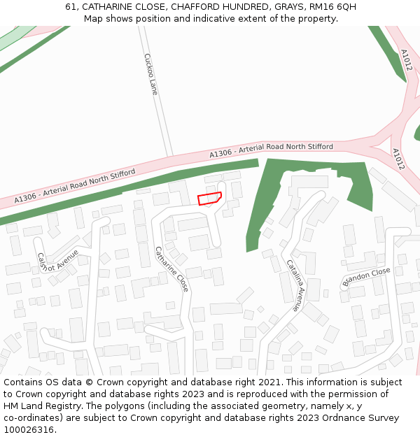 61, CATHARINE CLOSE, CHAFFORD HUNDRED, GRAYS, RM16 6QH: Location map and indicative extent of plot