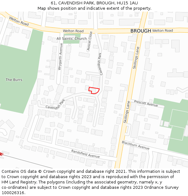 61, CAVENDISH PARK, BROUGH, HU15 1AU: Location map and indicative extent of plot