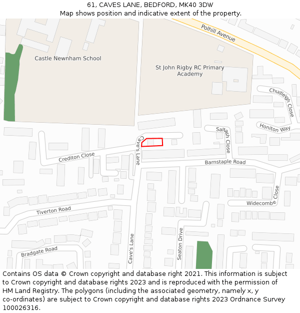 61, CAVES LANE, BEDFORD, MK40 3DW: Location map and indicative extent of plot