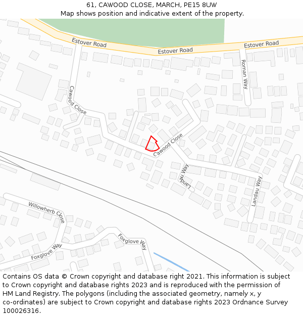 61, CAWOOD CLOSE, MARCH, PE15 8UW: Location map and indicative extent of plot