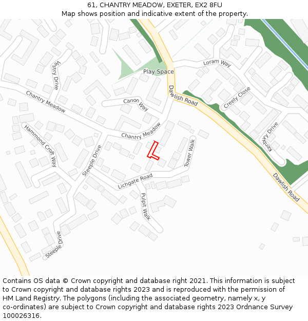 61, CHANTRY MEADOW, EXETER, EX2 8FU: Location map and indicative extent of plot