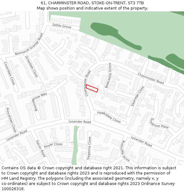61, CHARMINSTER ROAD, STOKE-ON-TRENT, ST3 7TB: Location map and indicative extent of plot