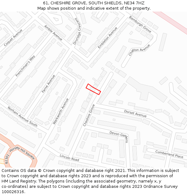 61, CHESHIRE GROVE, SOUTH SHIELDS, NE34 7HZ: Location map and indicative extent of plot