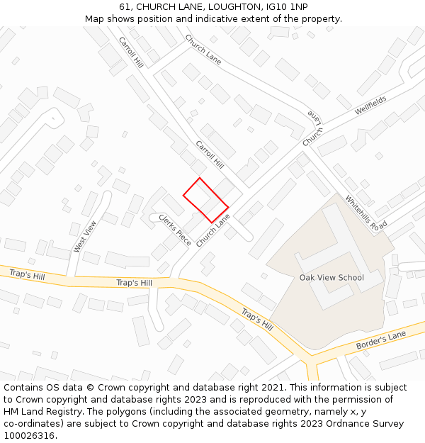 61, CHURCH LANE, LOUGHTON, IG10 1NP: Location map and indicative extent of plot