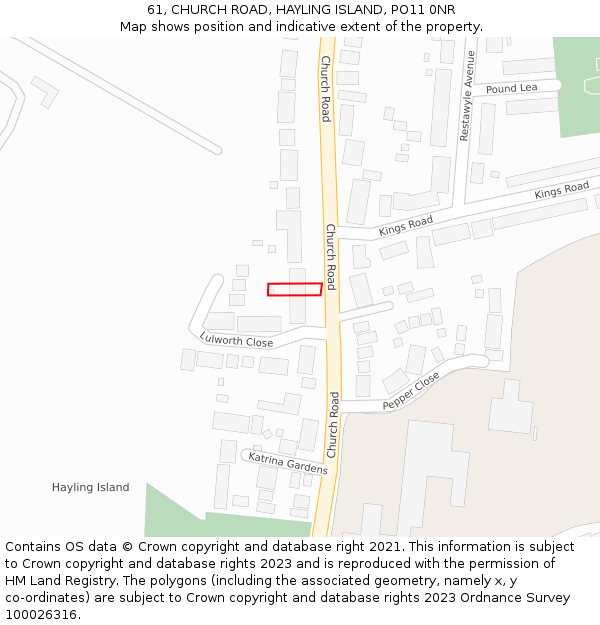 61, CHURCH ROAD, HAYLING ISLAND, PO11 0NR: Location map and indicative extent of plot