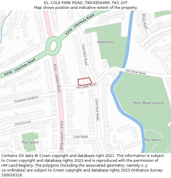 61, COLE PARK ROAD, TWICKENHAM, TW1 1HT: Location map and indicative extent of plot