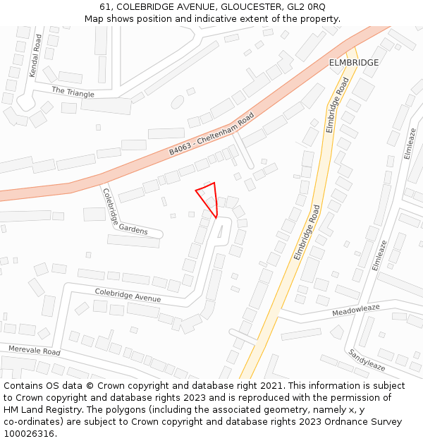 61, COLEBRIDGE AVENUE, GLOUCESTER, GL2 0RQ: Location map and indicative extent of plot