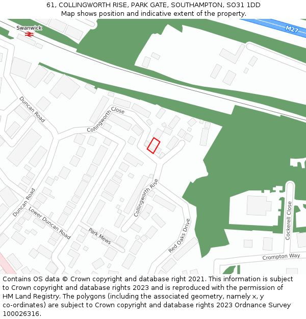 61, COLLINGWORTH RISE, PARK GATE, SOUTHAMPTON, SO31 1DD: Location map and indicative extent of plot