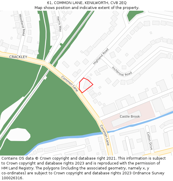 61, COMMON LANE, KENILWORTH, CV8 2EQ: Location map and indicative extent of plot