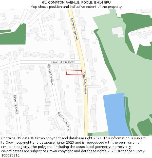 61, COMPTON AVENUE, POOLE, BH14 8PU: Location map and indicative extent of plot