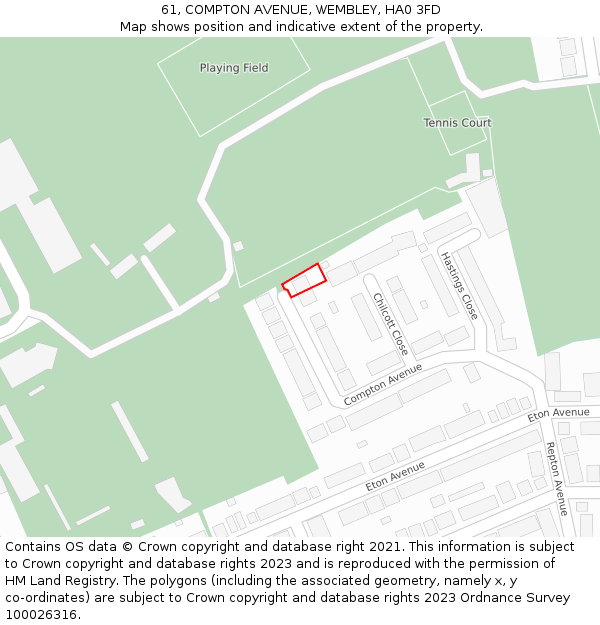 61, COMPTON AVENUE, WEMBLEY, HA0 3FD: Location map and indicative extent of plot