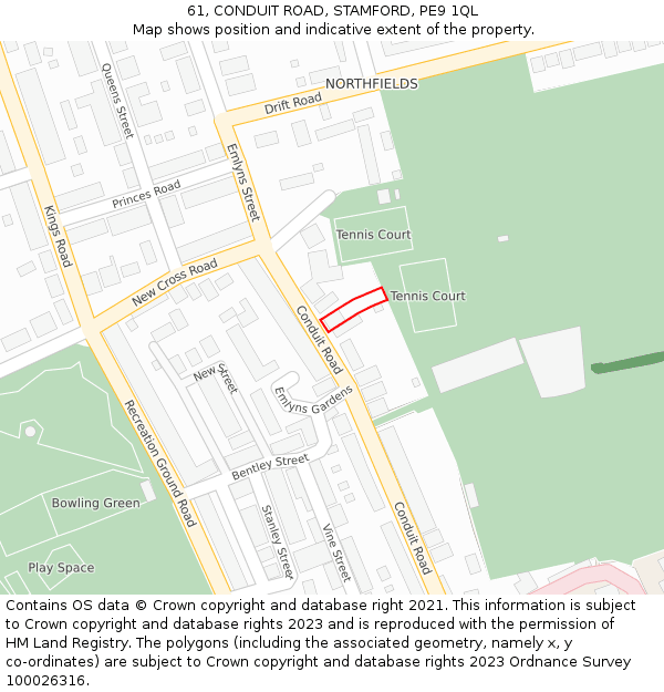 61, CONDUIT ROAD, STAMFORD, PE9 1QL: Location map and indicative extent of plot