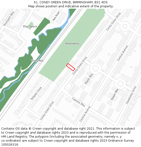 61, CONEY GREEN DRIVE, BIRMINGHAM, B31 4DS: Location map and indicative extent of plot